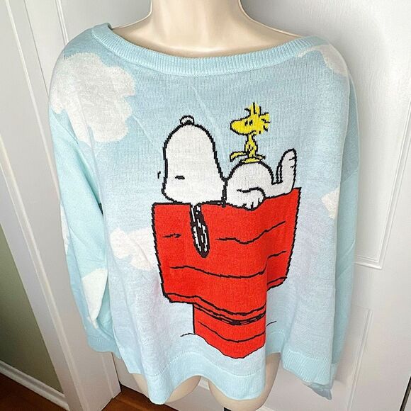 Hot Topic Peanuts Snoopy & Woodstock Clouds Boatneck Sweater Plus Size 2 Nwt - Picture 2 of 6